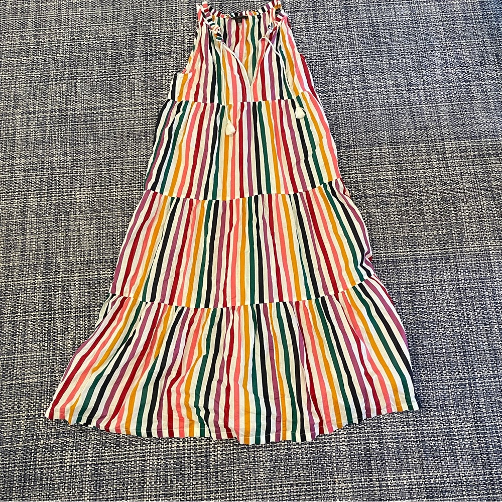 J. Crew Tiered Maxi Beach Dress Rainbow Stripe